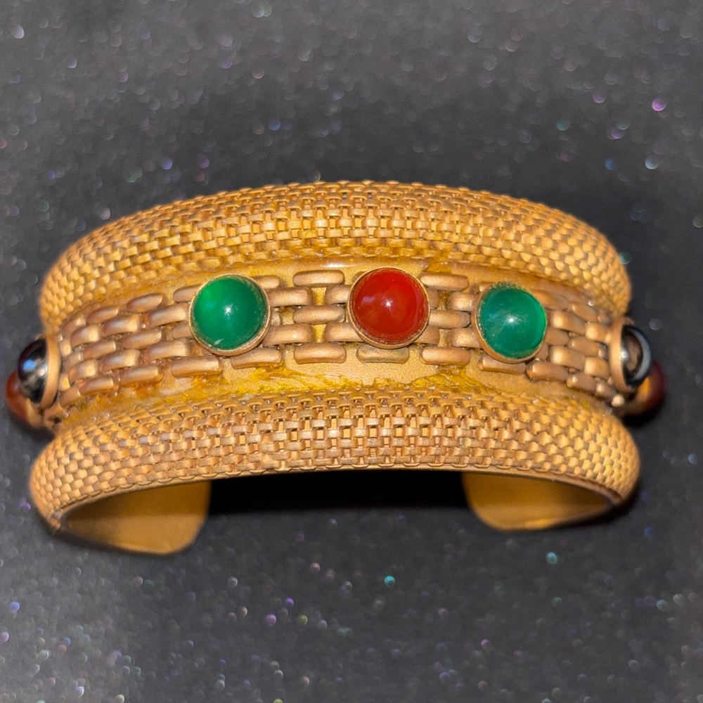 Roxanne Assoulin Gold Bracelet with Red and Green Accents